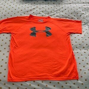 Under Armour HeatGear Bright Orange Performance Tee with Gray Logo YLG